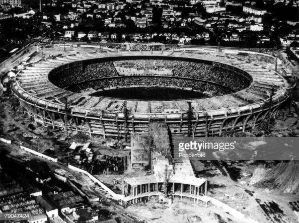 World Cup Finals, 1950. Brazil. Rio De Janeiro. Aerial view of the gigantic Maracana Stadium still under construction for the 1950 World Cup finals.