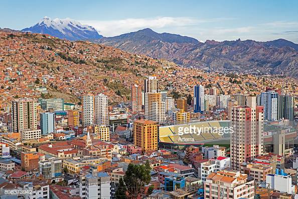 Aerial view over the city La Paz.